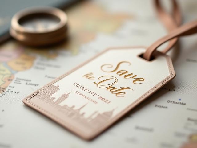 Unique save the date luggage tag for a destination wedding