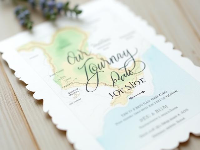 Save the date card featuring a custom watercolor map of a wedding locale