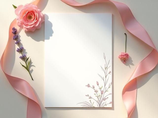 Romantic garden-themed wedding invitation with soft florals and silk ribbon.